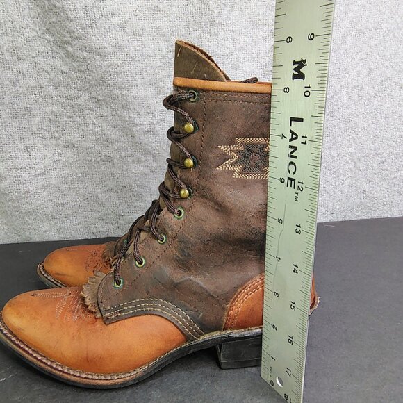 Vintage Abilene Boots Brown Leather Kiltie Packer Embroidered Aztec Size 5.5 - Picture 10 of 14
